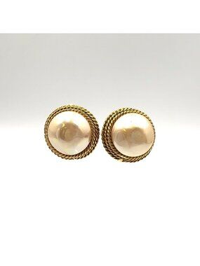 Chanel Round Pearl Gold White Earrings